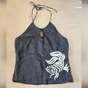 Lucky brand Gray linen Koy fish halter Tank Size Xl
